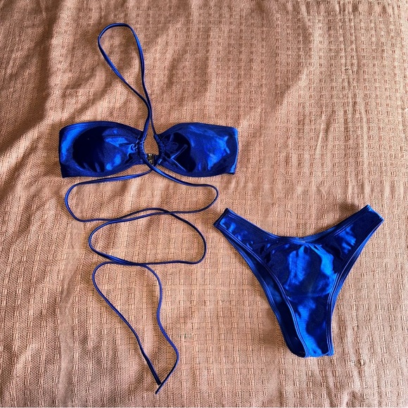 LIKE NEW Shimmer Satin Bikini Set - Picture 1 of 10